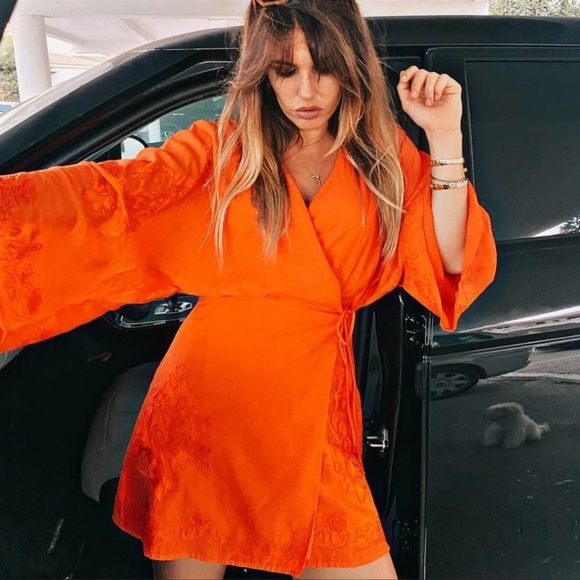 Zara orange embroidery wrapped romance dress - Picture 14 of 15
